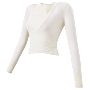 Women Long Sleeve Yoga Top Cross Wrap V-Neck Slim Fit Pilates Fitness Shirt High Stretch Sportswear Activewear Top