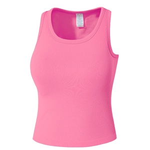 Camisole de sport en maille côtelée rose vif pour femmes, coupe ajustée pilates
