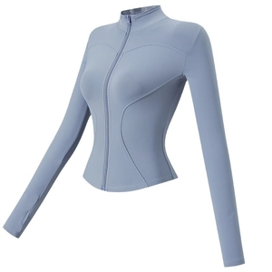 Veste de Yoga Slim Fit pour Femmes Top de Sport à Manches Longues Avec Passe-Pouces Col Montant Fermeture Éclair Respirant Doublé Polaire