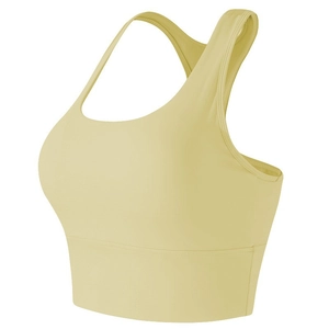 Vista laterale del reggiseno sportivo verde lime senza cuciture con spalline larghe