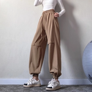 Women Loose Cargo Joggers High Waist Drawstring Snap Button Sport Sweatpants For Yoga Running Fitness Training Casual Pants