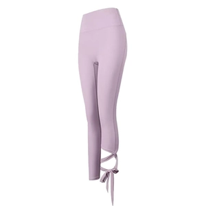Leggings yoga lilla a vita alta con eleganti lacci a fiocco sul lato del polpaccio
