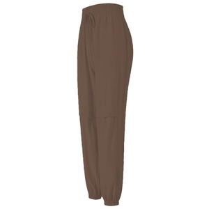 Women's brown high-waist loose joggers with drawstring and side button details