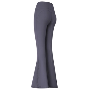 High waisted gray flare yoga pants for women featuring a body shaping fitness design