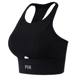 Soutien-gorge de sport noir à fort impact avec dos nageur et logo PUH pour fitness
