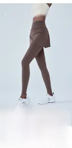 Legging de yoga marron café à taille haute avec jupe intégrée pour sculpter les fessiers