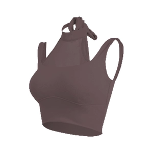 Top da yoga per donna con scollo all'americana in rete e imbottitura in marrone scuro