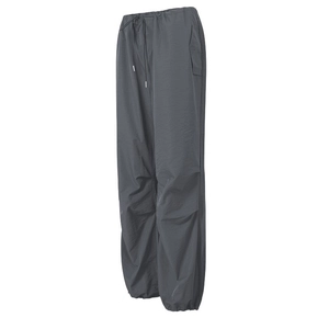 Deep grey wide-leg cargo sweatpants with drawstring waist and elastic cuffs for outdoors