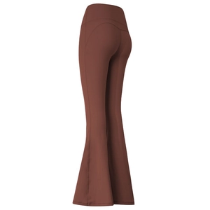 High-waist tummy control yoga flared pants in caramel brown color for fitness