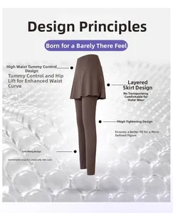 Détail du legging jupe de yoga marron à taille haute montrant l'effet gainant et sculptant