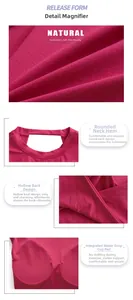 Detail of rose red sports bra with round neck back cutout and integrated pads