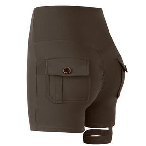 Damen High Waist Cargo Yoga Shorts Gesäßhebend Ausgeschnittener Beinring Sport Laufen Fitness Gym Workout Shorts