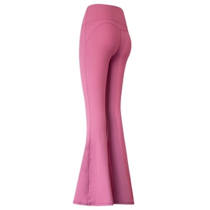 Pink high waist flared yoga pants with butt-lifting design shown from a side view