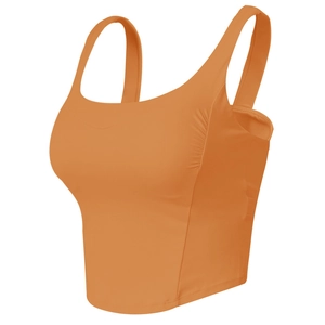 Leuchtend orangefarbener Sport-BH mit breiten Trägern und Seitenraffung für Yoga