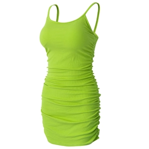 Women Sexy Ruched Bodycon Mini Dress Ribbed Spaghetti Strap Slim Fit Nylon Spandex Casual Fitness Yoga Tennis Dress