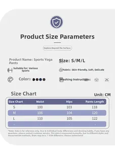 Detailed size chart for women's cargo sweatpants with S-L measurements and fabric details