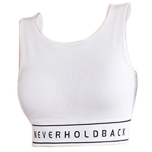 Women Letter Printed Ribbed Sports Bra Nylon High Impact Workout Yoga Crop Top Seamless Fitness Gym Training Vest Top