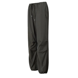 Women's loose fit olive green cargo pants with drawstring waist and elastic cuffs