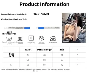Detailed size chart for high-elastic gym leggings including waist and hip measurements