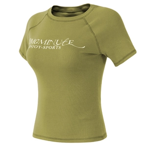 T-shirt de yoga ajusté vert olive pour femme avec col rond et lettrage blanc