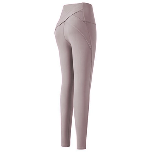 Legging de yoga violet clair à taille haute croisée avec effet galbant pour le fitness