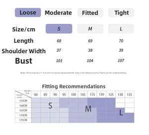 Size chart for loose sleeveless yoga top with length, shoulder, and chest measurements