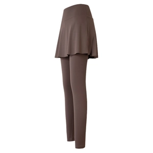 Legging de yoga 2 en 1 taille haute moka avec jupe pour fitness et course