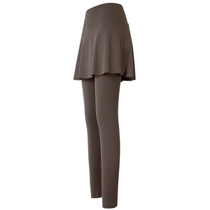 Legging de yoga 2 en 1 à taille haute avec jupe en marron café tissu séchage rapide