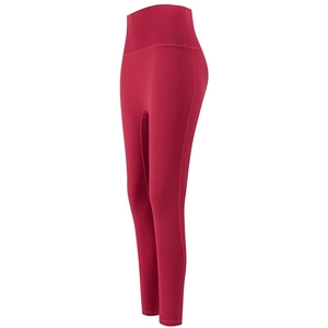 Dark red high-waisted yoga pants with butt-lifting design for fitness and running
