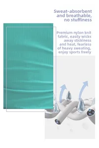 Dettaglio del tessuto yoga in nylon verde lago con trama a costine e tecnologia traspirante