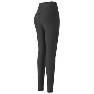 Pantalon de yoga noir à taille haute avec couture croisée pour le fitness féminin