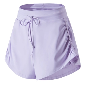 Short de Sport Femme Taille Haute 2-en-1 Course à Pied Fitness Avec Cordon de Serrage Fronces Respirant Séchage Rapide Yoga