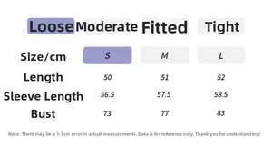 Size chart for women's yoga top detailing length, sleeve, and bust measurements in cm