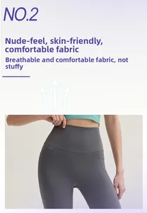 Makro-Detail grauer Yoga-Leggings mit Fokus auf atmungsaktivem und hautfreundlichem Stoff