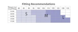 Size recommendation chart for women's yoga top showing height, weight, and S/M/L fit guide