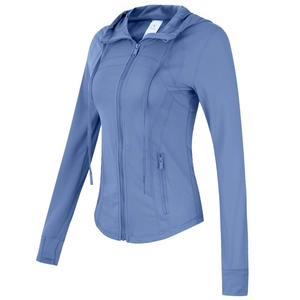 Veste de Sport à Capuche Coupe Ajustée pour Femmes Top de Yoga Fitness avec Trous pour le Pouce Zip Intégral Vêtements de Course Séchage Rapide