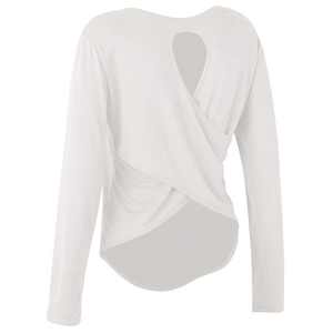 Women Long Sleeve Yoga Top Moisture Wicking Cross Back Cutout Fitness Shirt Solid Color Athletic Running Top For Sportswear