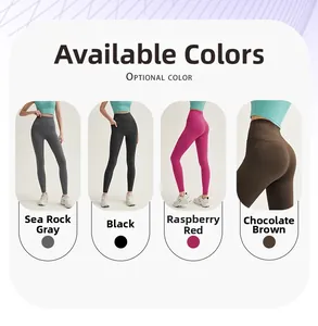 High-Waist-Yogahose in Meerfelsgrau, Schwarz, Himbeerrot und Schokoladenbraun Farben