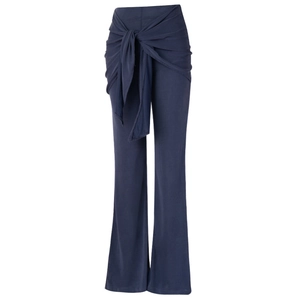 Pantalon de Yoga Évasé Faux Deux Pièces pour Femmes Taille Haute Coupe Ajustée Lacé Mélange de Viscose Sport