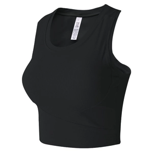 Women's black shockproof yoga sports bra made of nylon and spandex with slim fit design
