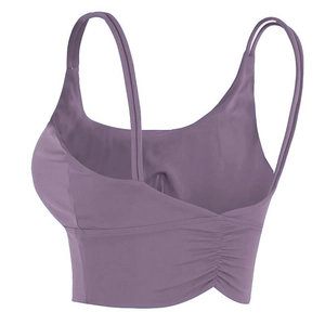 Soutien-gorge de Sport Femme Plissé Dos Croisé Haute Élasticité Sans Manches Col en U Yoga Crop Top Fitness Course