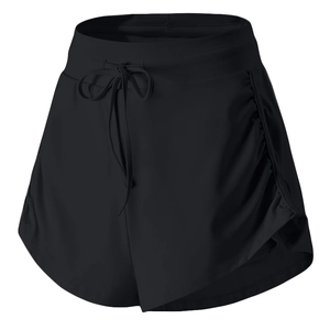 Short de sport noir à taille haute pour femme avec cordon et détails froncés sur le côté