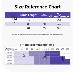 Größentabelle für High Waist Yoga-Leggings mit Maßen für Länge Taille und Hüfte in cm