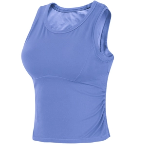 Women Sports Vest With Integrated Cup Padded Ruched Side Yoga Top Slim Fit Breathable Workout Pilates Sleeveless Tank Top