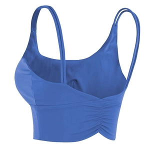Brassière de sport bleu roi avec fines bretelles et détail plissé unique au dos