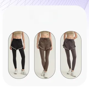 Aperçu en trois couleurs du legging de sport 2-en-1 pour femme fitness et course