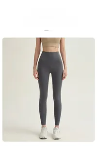 Detailansicht der grauen Yoga-Hose mit hoher Taille und praktischen Seitentaschen für Handys