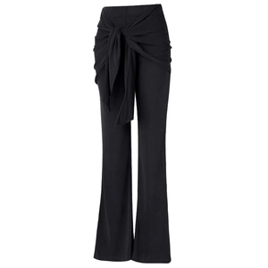 Pantalon de yoga évasé noir à taille haute avec des liens croisés élégants à la taille
