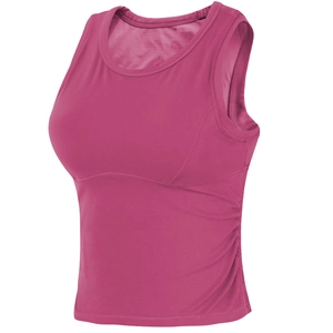 Rose red sleeveless sports tank top with side ruching and built-in bra cups