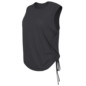 Women's charcoal grey sleeveless workout tank top with side drawstring details